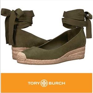 TORY BURCH Wedge Suede Espadrille Army Green 8